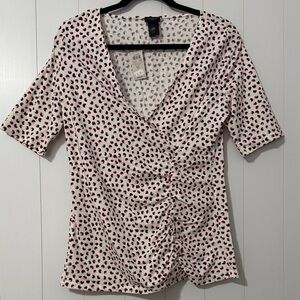 NWTs Ann Taylor White V-Neck Short Sleeve Top - Red Spot Print